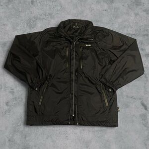 Vintage 90s Fila Men’s Full-Zip Nylon Windbreaker Jacket Black(XXL)